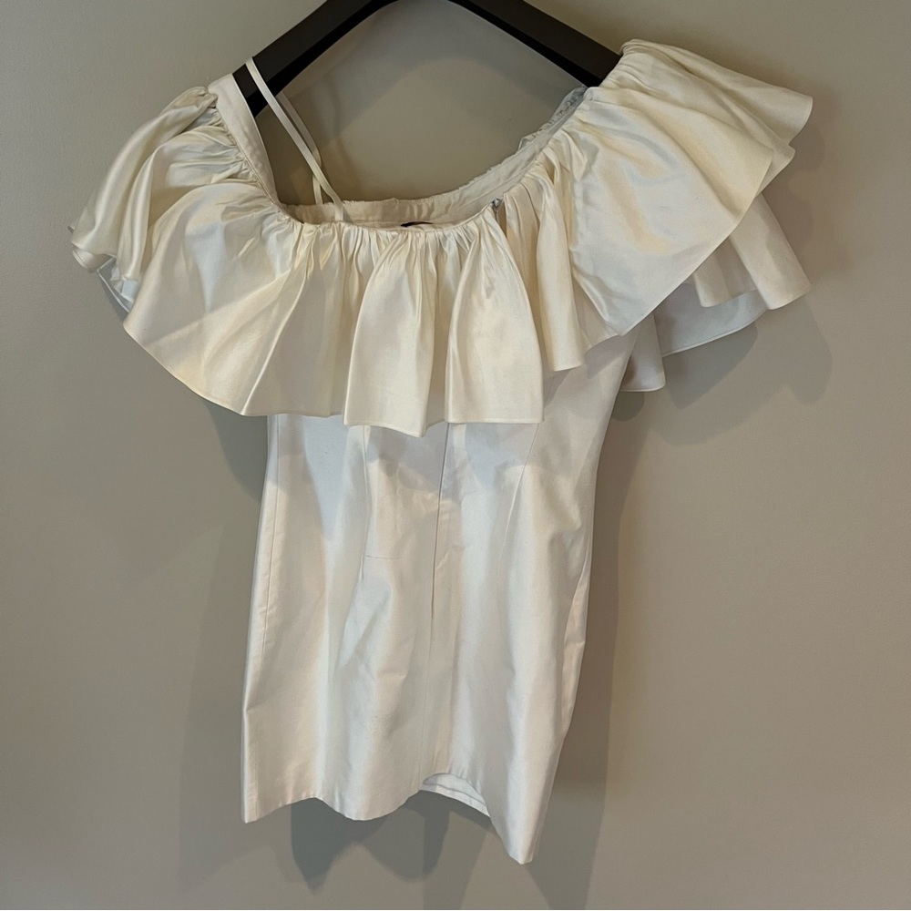 Rasario Ruffled One-Shoulder Silk Mini Dress | Size 38 / 6 - Picture 7 of 11